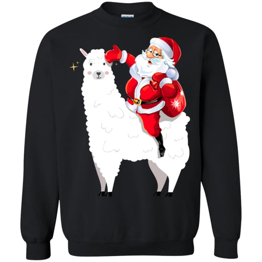 Alpaca Llama And Santa Claus X-mas Gift Shirt Black