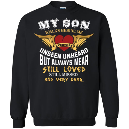 Family T-shirt My Son Walks Beside Me Everyday Black