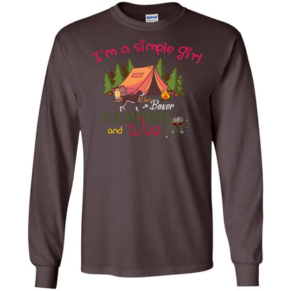 I’m A Simple Girl I Love Boxer Dog Camping And Wine Shirt Dark Chocolate