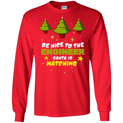 Be Nice To Be Engineer Santa Is Watching X-mas Gift Shirt Red