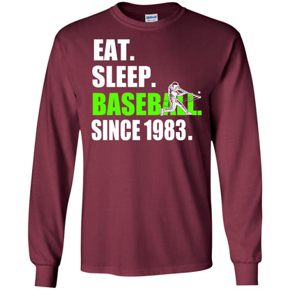 Eat Sleep Baseball Since 1983 35th Birthday Shirt Maroon