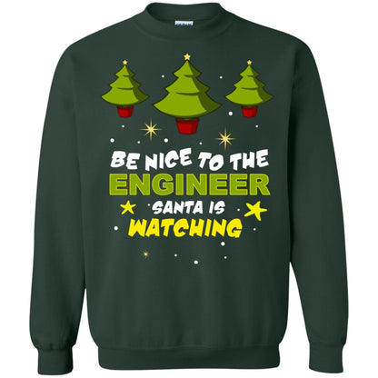 Be Nice To Be Engineer Santa Is Watching X-mas Gift Shirt Forest Green