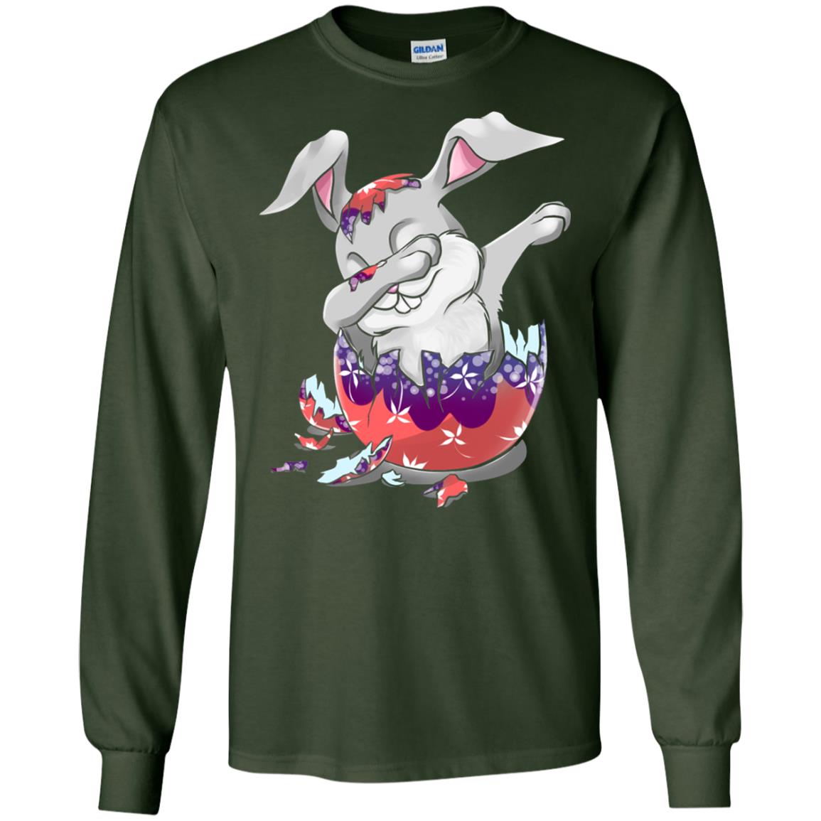 Funny Dabbing Bunny T-shirt For Kids Easter Gift Forest Green