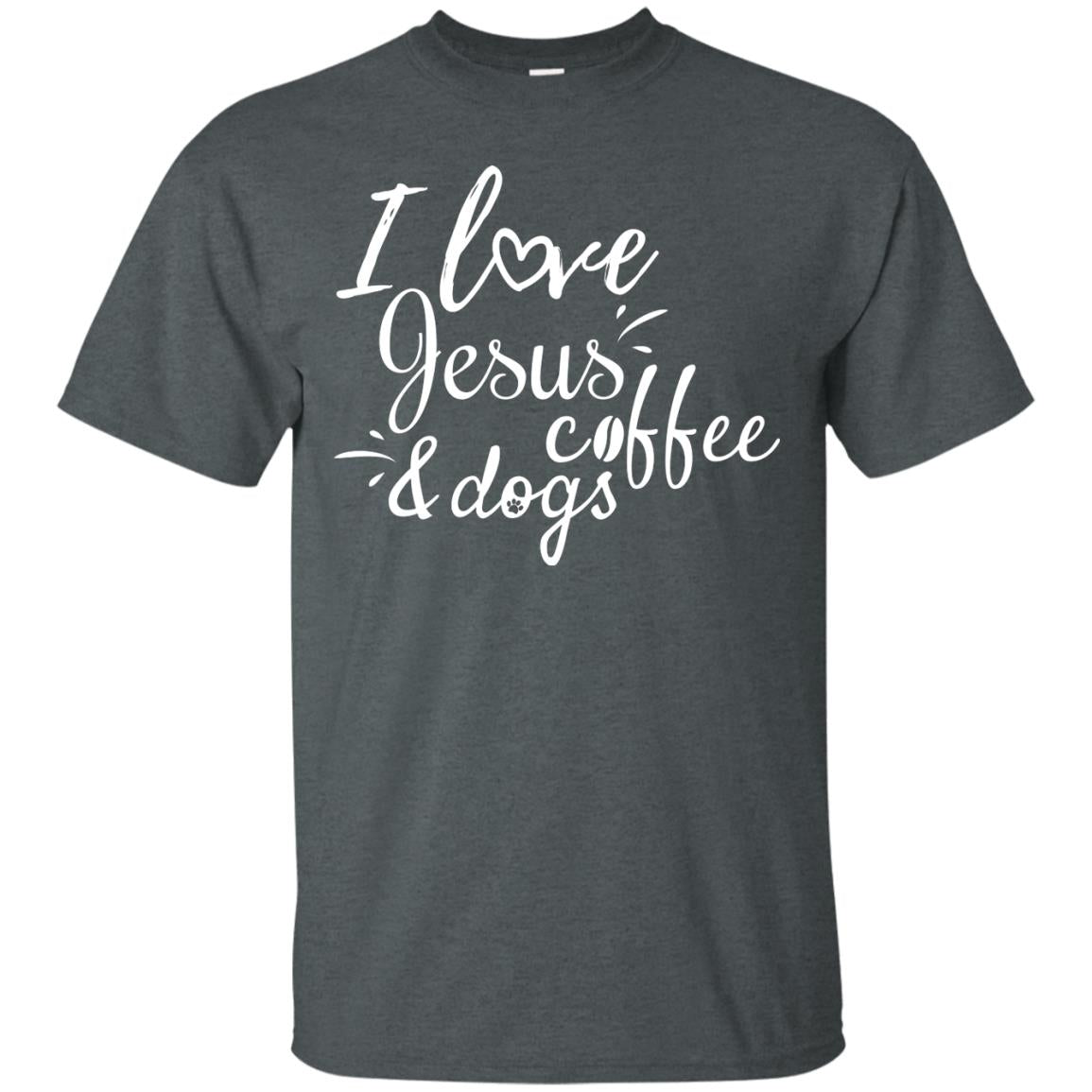 I Love Jesus Coffee And Dogs Christian T-shirt Dark Heather