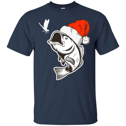 Bass Fishing Santa Hat Christmas Gift Shirt For Fishing Lovers Navy