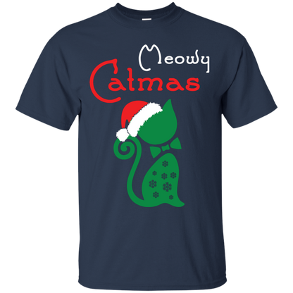 Cat Christmas T-Shirt Meowy Catmas Navy