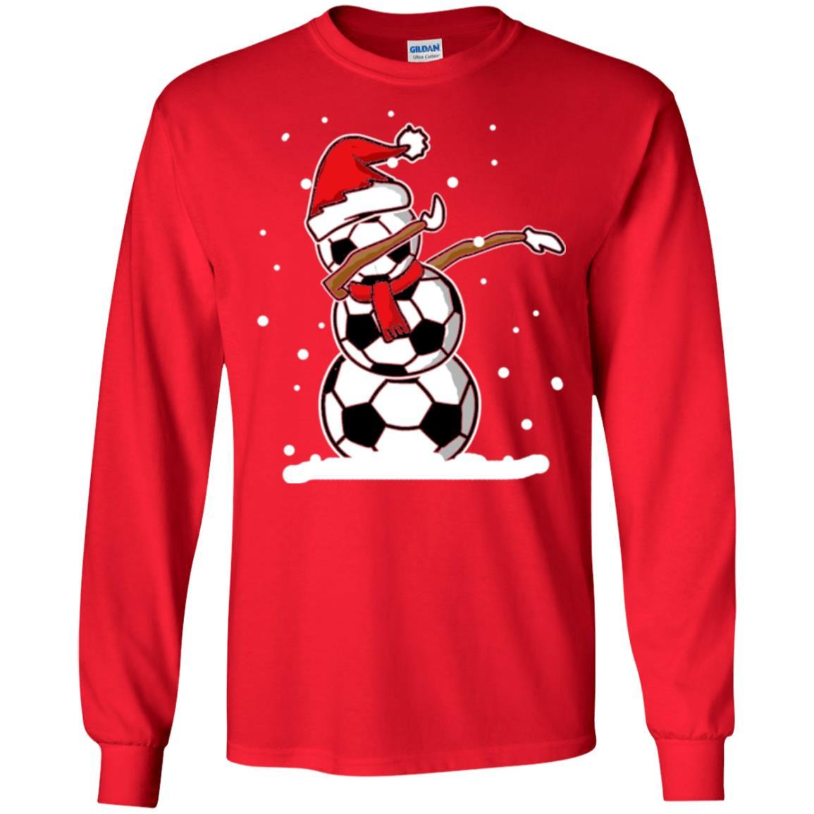 Christmas T-shirt Dabbing Snowman Soccer Red