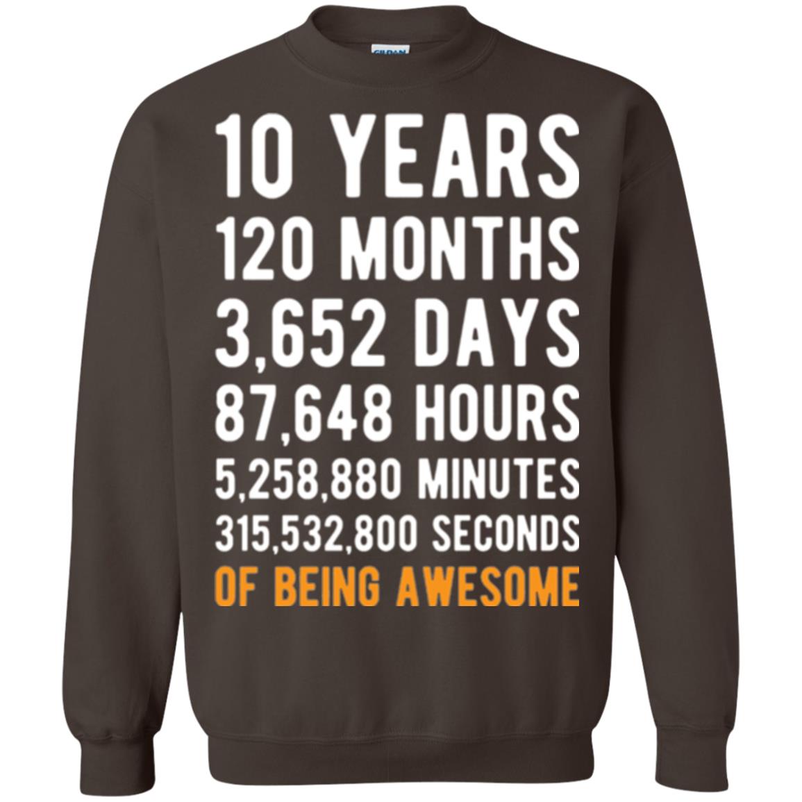 Birthday T-shirt 10 Years Old Of Being Awesome Dark Chocolate