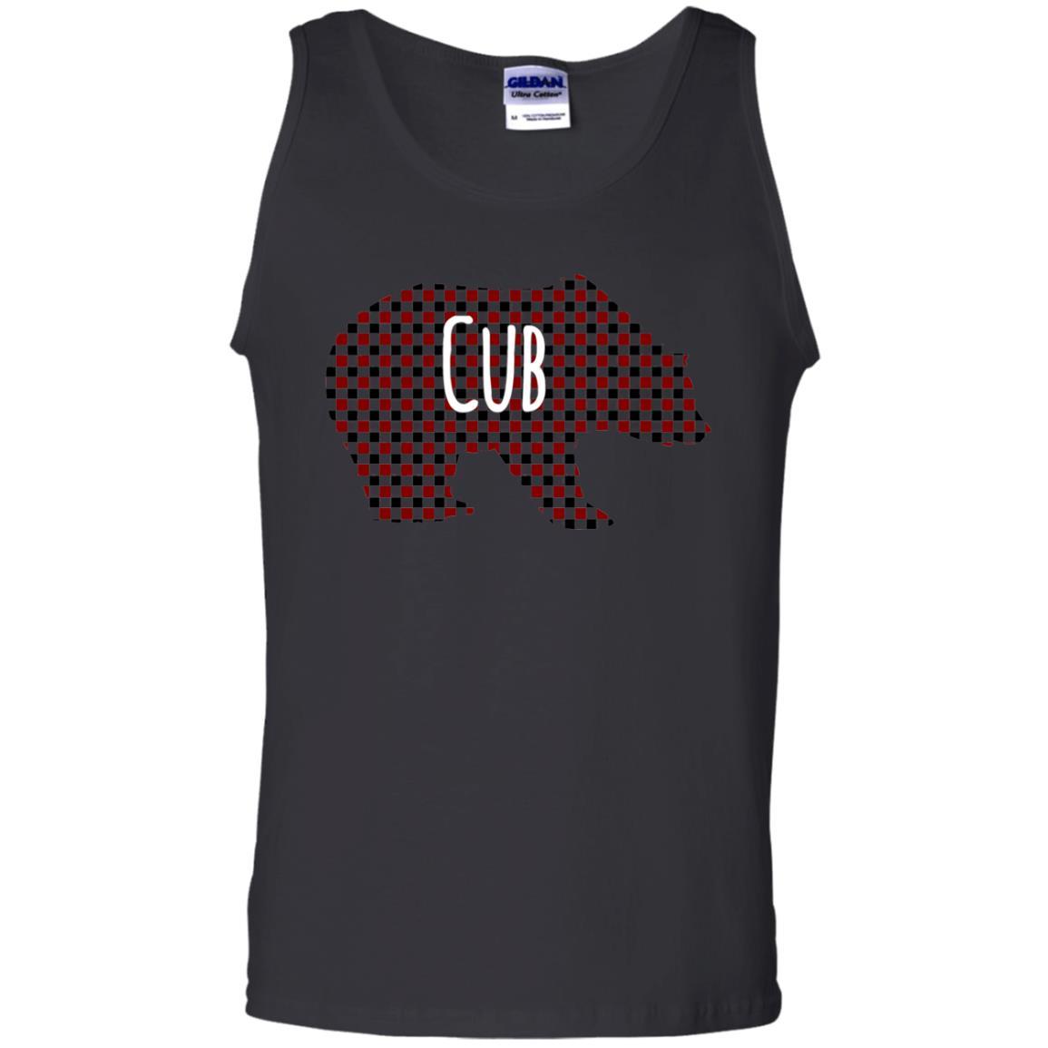 Family Christmas T-shirt Red Plaid Cub Bear Black