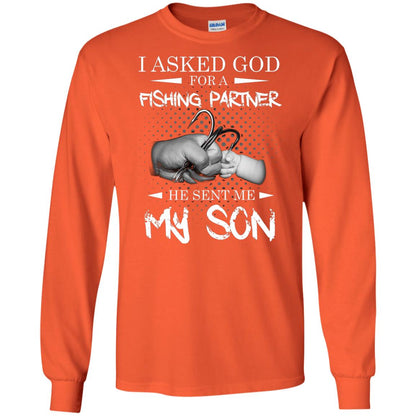 Fishing Daddy Shirt I Asked God For A Fishing Partner He Sent Me My Son Orange