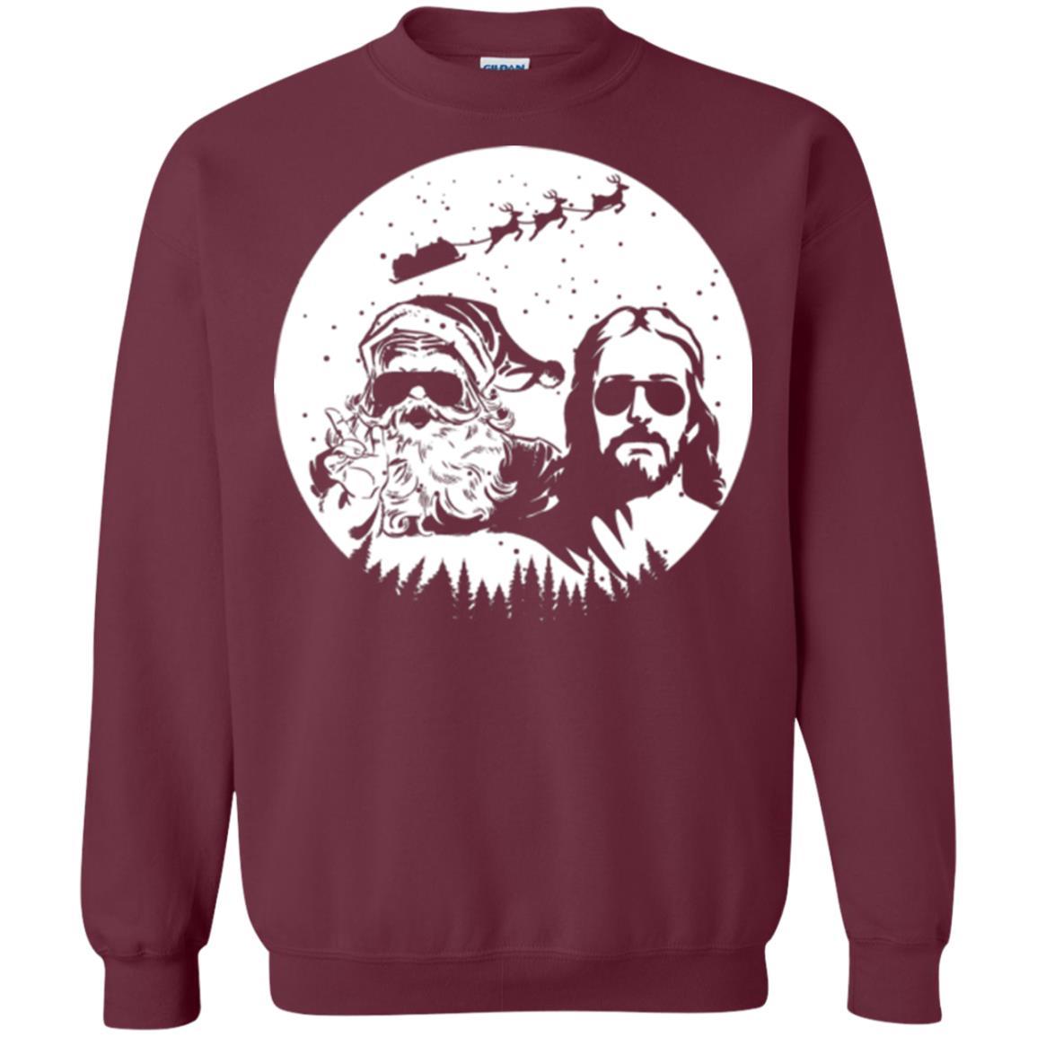Christmas T-shirt Jesus And Santa Claus Maroon