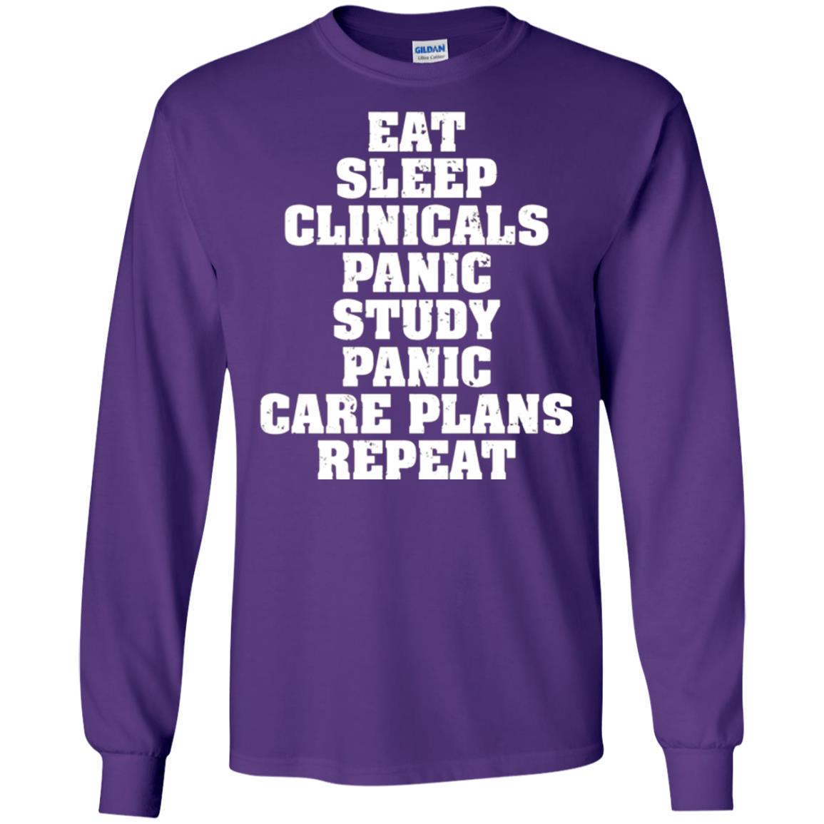 Funny Nursing Student T-shirt Eat Sleep Clinicals Panic Purple