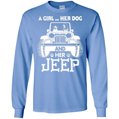Dog Lover T-shirt A Girl Her Dog And Her Jeep Carolina Blue