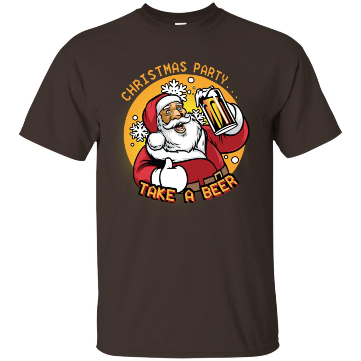 Christmas Party Take A Beer Santa X-mas Gift Shirt Dark Chocolate