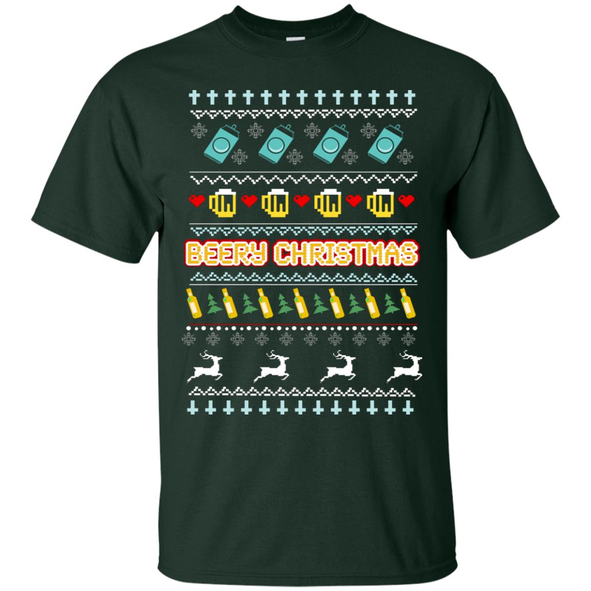 Beery Christmas Merry X-mas Beer Drinking Lovers Gift Shirt Forest