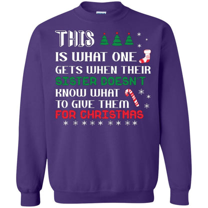 Christmas T-shirt This Is What One Gets When Their Sister Doesn’t Know What To Give Them For Christmas Purple