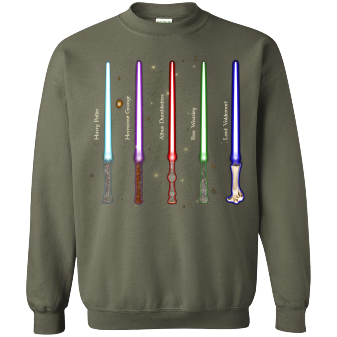 Harry Potter Lightsaber Wands Movie Fan T-shirt Military Green