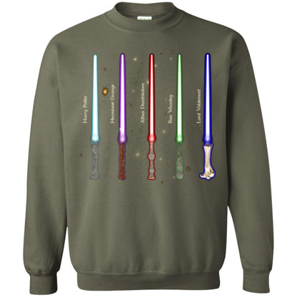 Harry Potter Lightsaber Wands Movie Fan T-shirt Military Green