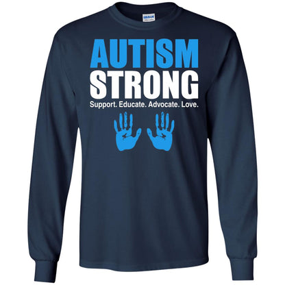 Autism Strong Support Educate Advocate Love T-shirt Navy