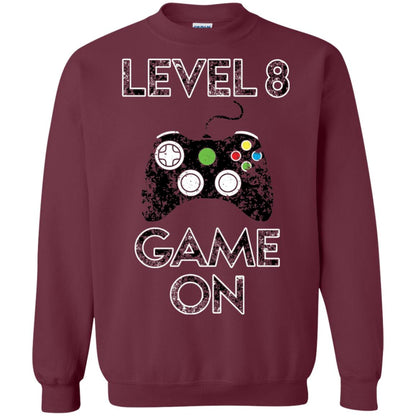 Kids Level 8 Game On 8th Birthday Gift T-shirt Maroon