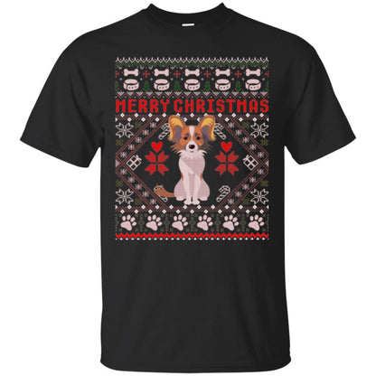 Dog Lover T-shirt Papillon Dog Merry Christmas Black