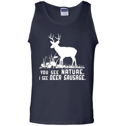 Funny Hunting T-shirt You See Nature I See Deer Sausage Navy