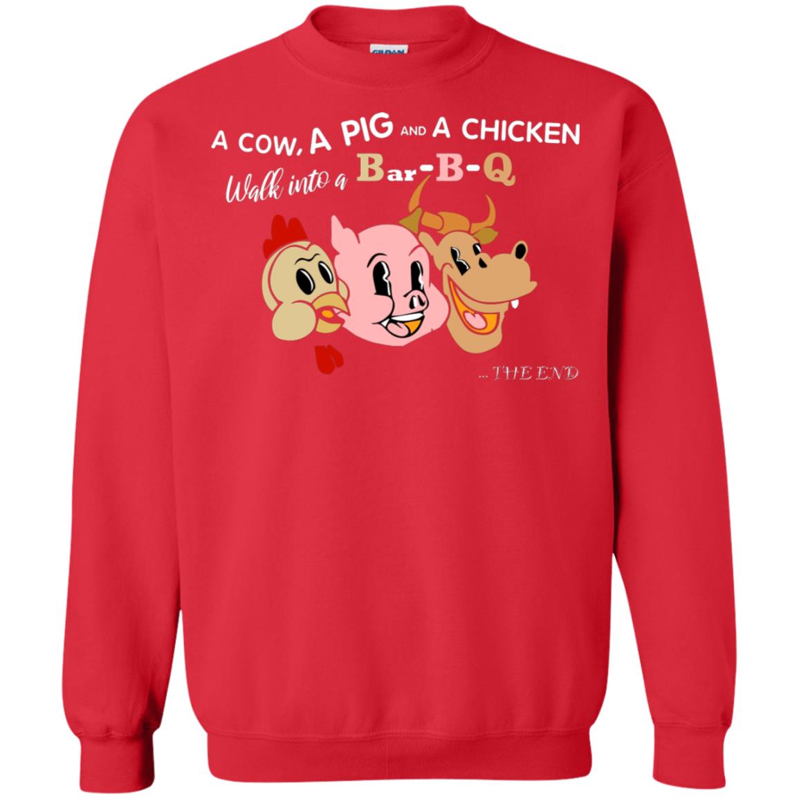 A Cow A Pig And A Chicken Walk Into A Bar-b-q The End Shirt Red