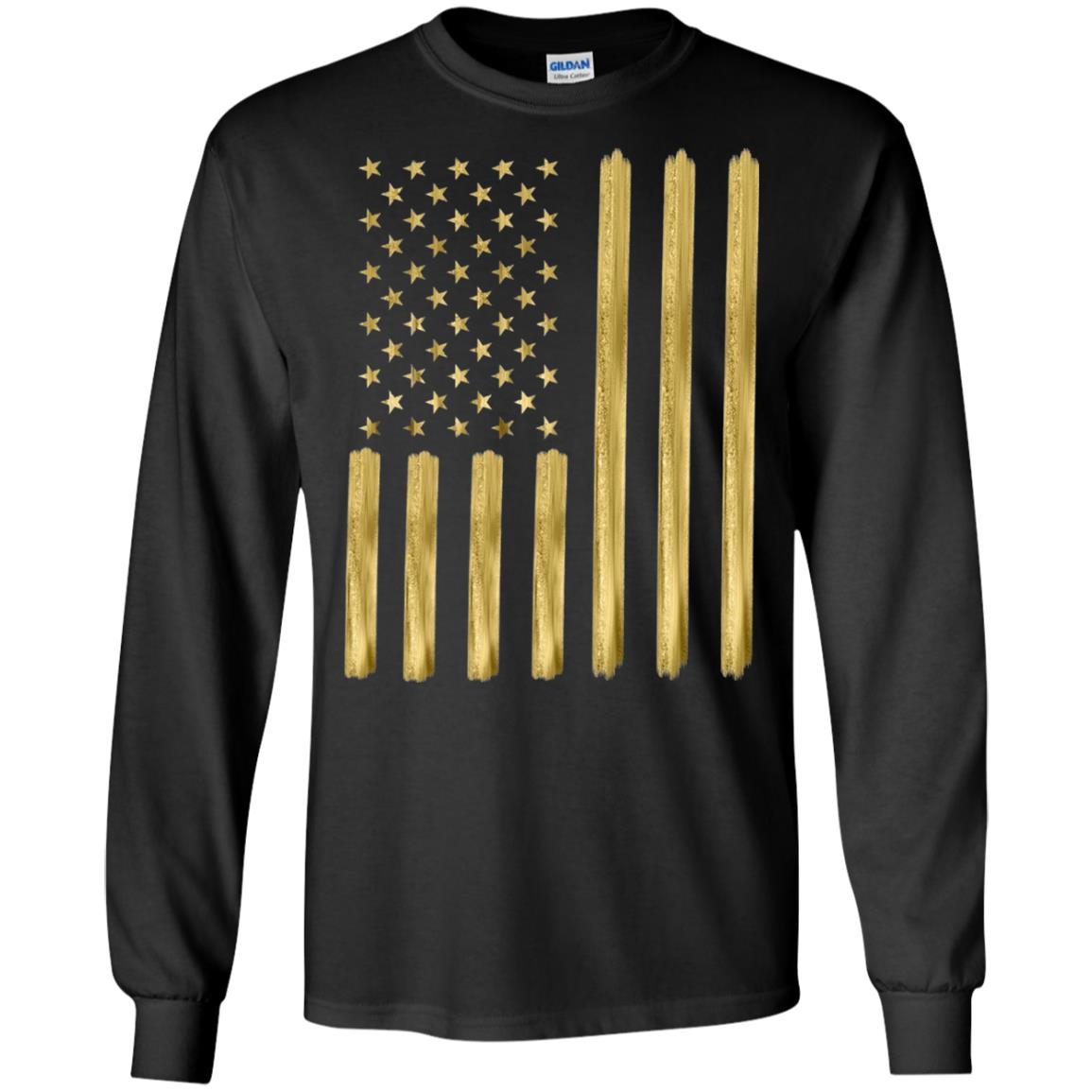 Faux Gold Paint American Flag T-shirt Black