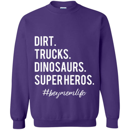 Dirt Trucks Dinosaurs Super Heros #boymomlife Mommy T-shirt Purple