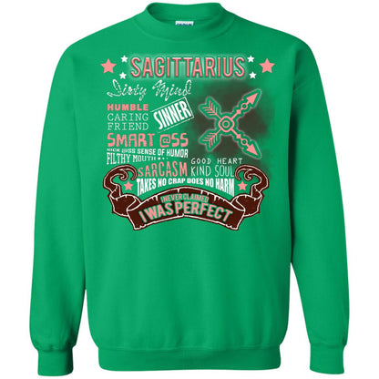 Dirty Mind Humble Caring Friend Filthy Sinner Mouth Good Heart Kind I Never Clamed I Was Perfect Sagittarius Birthday Irish Green
