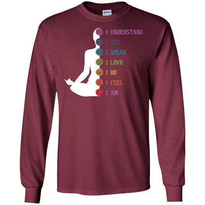 Chakra Meditation Yoga T-shirt I Speak I Love I Do I Feel I Am Maroon