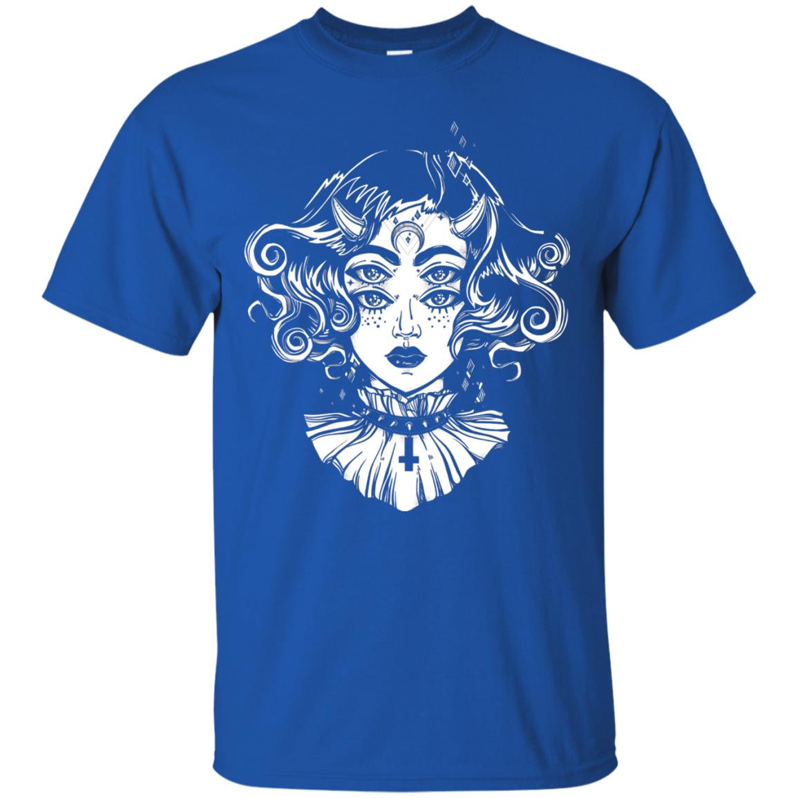 Horned Devil Girl Tshirt Satanic Halloween Glitch Goth Royal