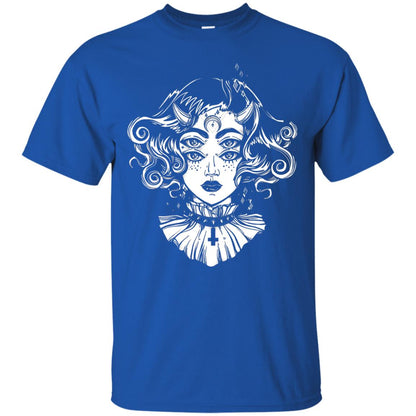 Horned Devil Girl Tshirt Satanic Halloween Glitch Goth Royal