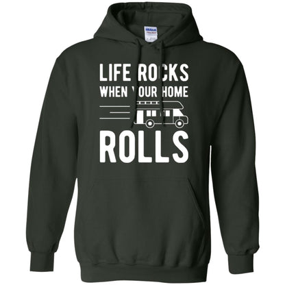 Camper Rv T-shirt Life Rocks When Your Home Roll Forest Green