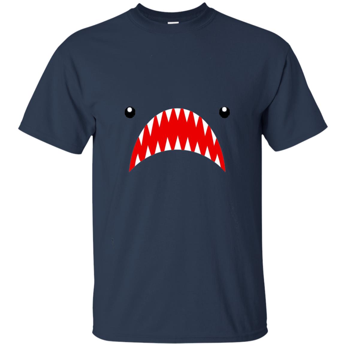 Shark Face Teeth The Week Open Mouth Shirt Navy