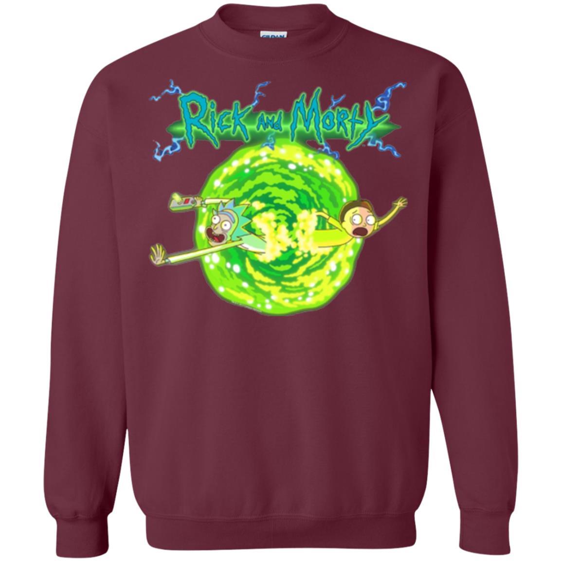 Rick Morty T-shirt Portal Glow Lightning Logo Maroon