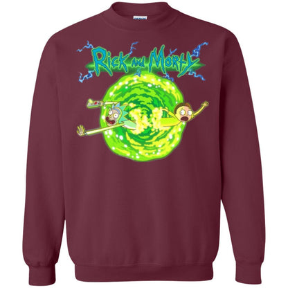 Rick Morty T-shirt Portal Glow Lightning Logo Maroon