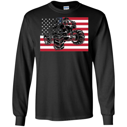 Trucking Lover T-shirt Usa Flag Big Monster Truck Black