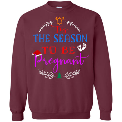 Tis Season To Be Pregnant Pregnancy Announcement Gift Shirt Maroon