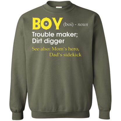 Boy Definition Trouble Maker Dirt Digger Shirt Military Green