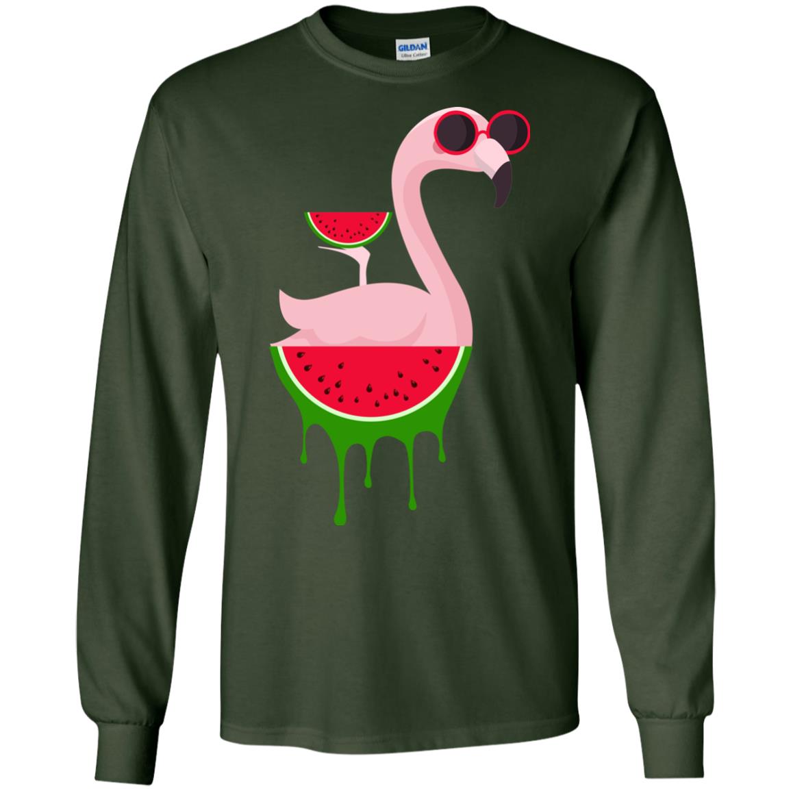 Watermelon Flamingo Funny Summer Melon Fruit Shirt Forest Green