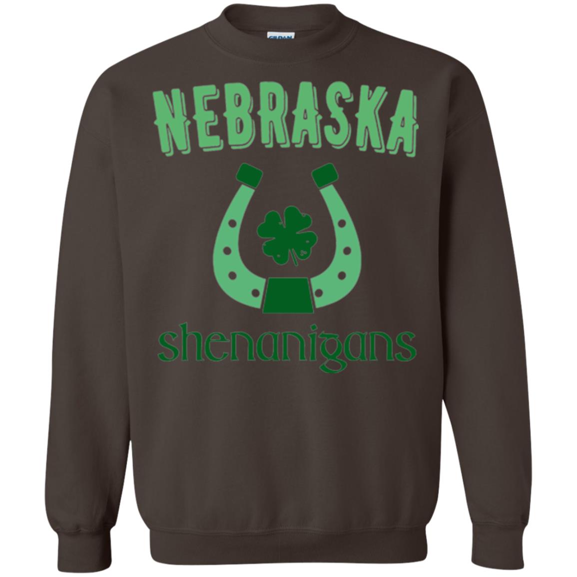 Nebraska Shenanigans Horseshoe Clover St Patrick_s Day T-shirt Dark Chocolate