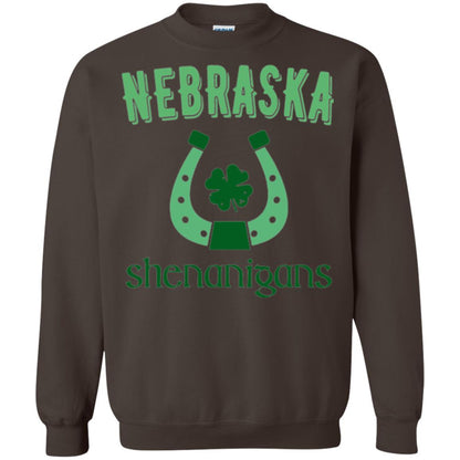 Nebraska Shenanigans Horseshoe Clover St Patrick_s Day T-shirt Dark Chocolate