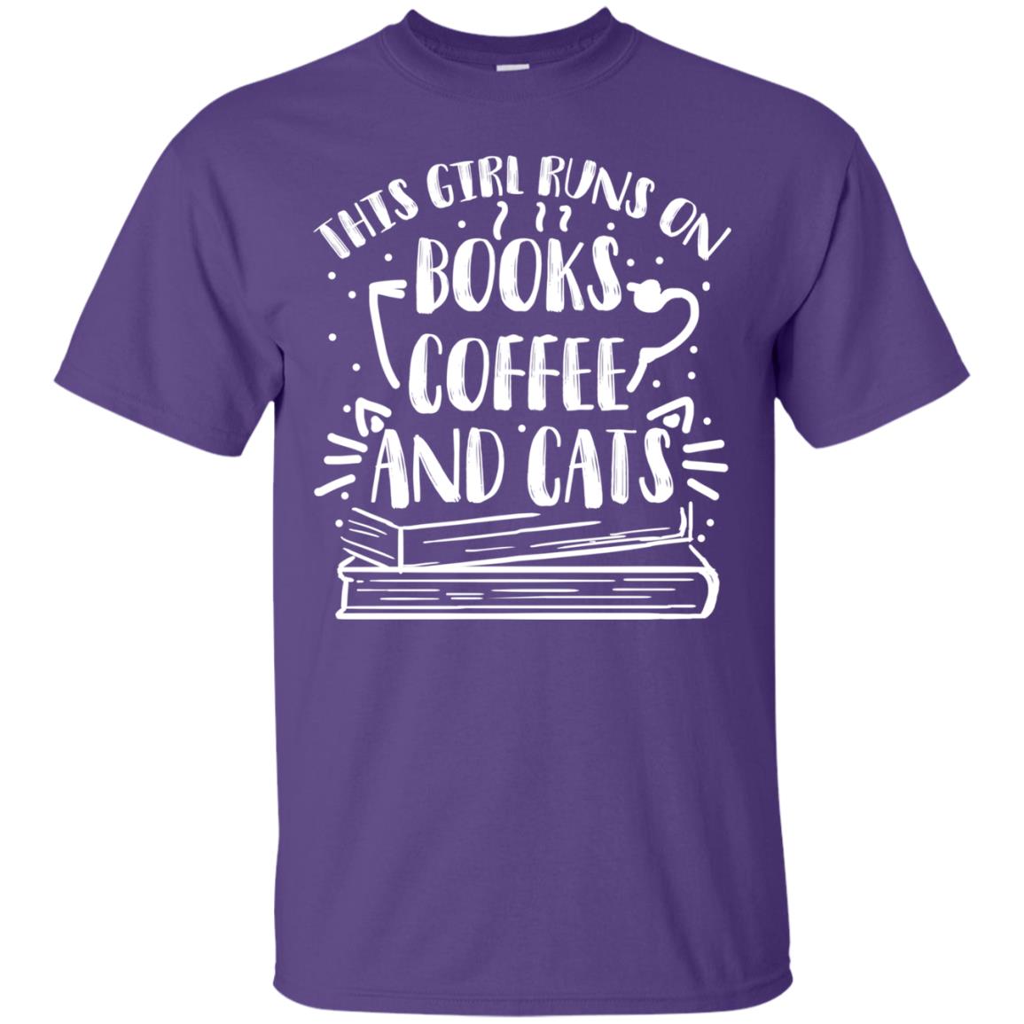 This Girl Runs On Books Coffee And Cats Shirt Purple