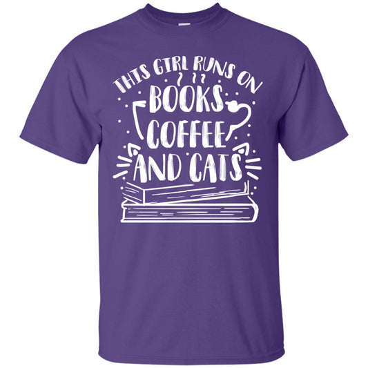 This Girl Runs On Books Coffee And Cats Shirt Purple
