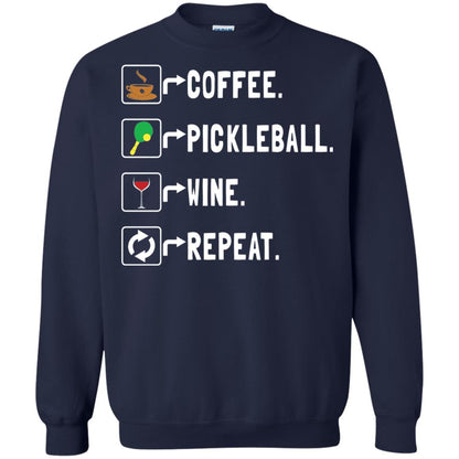 Funny Coffee Lovers T-shirt Pickleball Wine Repeat Navy