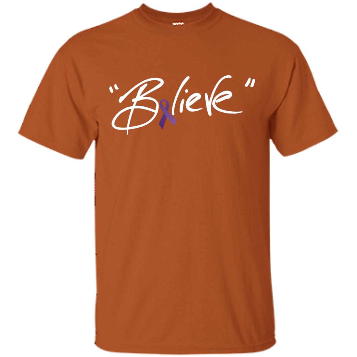 Pancreatic Leiomyosarcoma Symptoms Awareness Shirt Purple Ribbon Believe Texas Orange