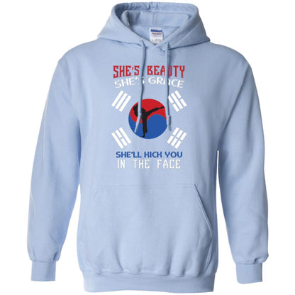 She’s Beauty She’s Grace She’ll Kick You In The Face Taekwondo T-shirt Light Blue