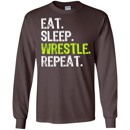 Wrestling T-shirt Eat Sleep Wrestle Repeat Dark Chocolate
