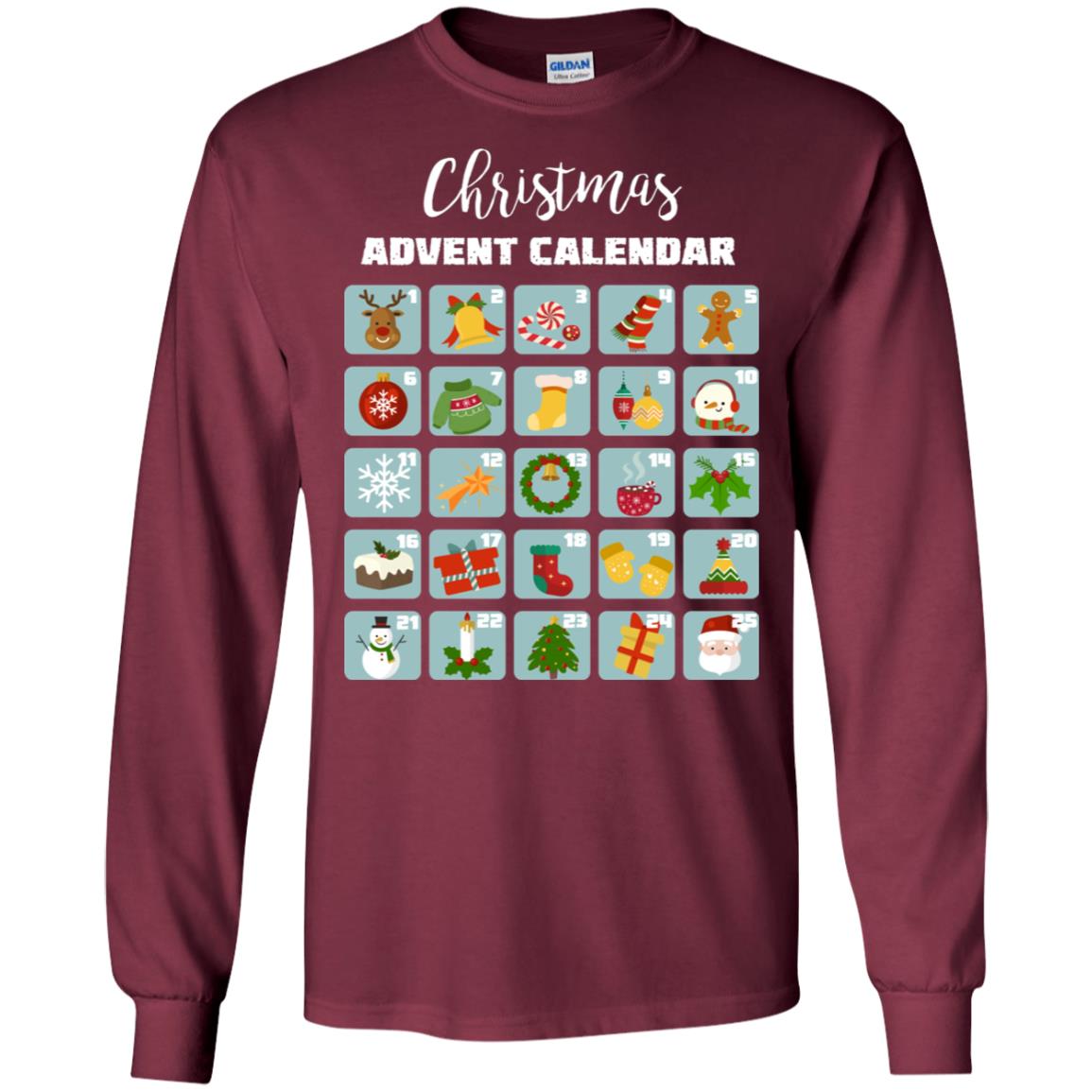 Christmas Calendar December 2018 Gift Shirt Maroon